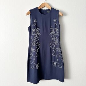 Gracia Navy Sleeveless Nautical Embroidered Sheath Dress Women's Size Large NEW